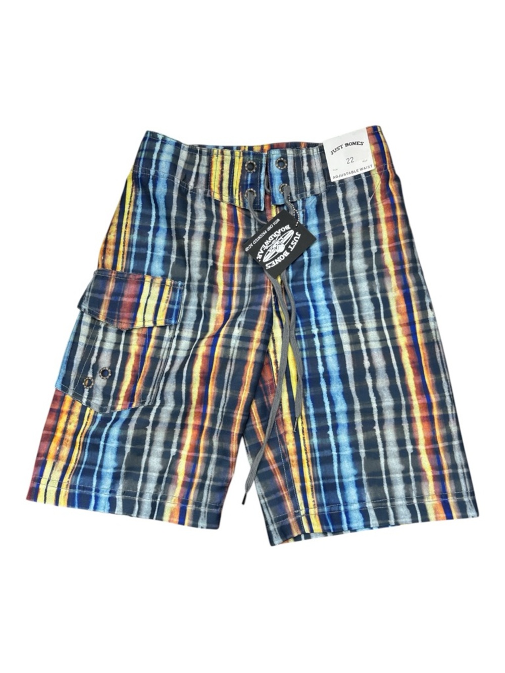 Just Bones Boys Multicolor Striped Skater Cargo Shorts - Blue/Yellow Size 22 NWT